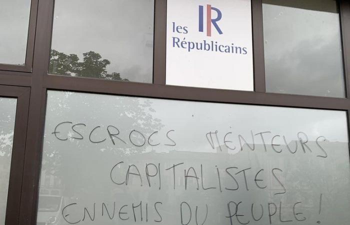 Parlamentswahlen 2024: „Betrüger, Lügner, Kapitalisten, Volksfeinde!“ : Das von Tags angegriffene Hauptquartier der Republikaner von Tarn-et-Garonne in Montauban