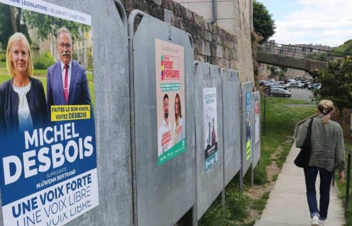 das mit einem Hakenkreuz versehene Plakat eines Kandidaten aus dem Wahlkreis Dinan
