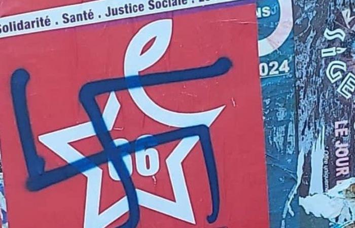 Hakenkreuze, Beleidigungen und Morddrohungen, Plakate der Kommunistischen Partei und der Neuen Volksfront, die in den Pyrénées-Orientales ins Visier genommen werden