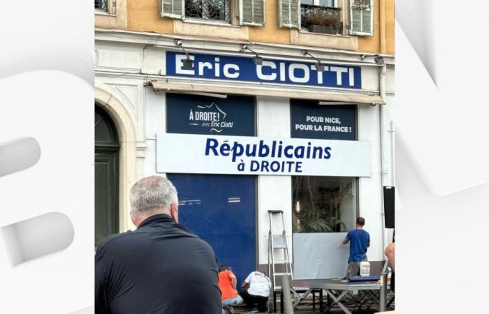 Éric Ciotti änderte an seinem Büro das Banner „Les Républicains“ in „Républicains à la gauche“.
