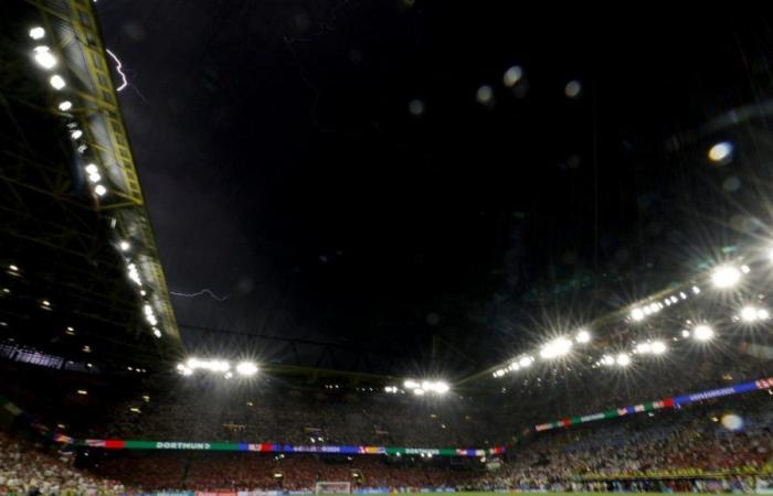 Deutschland-Dänemark: Ein Mann kletterte während des Spiels auf das Dach des Stadions (Foto)