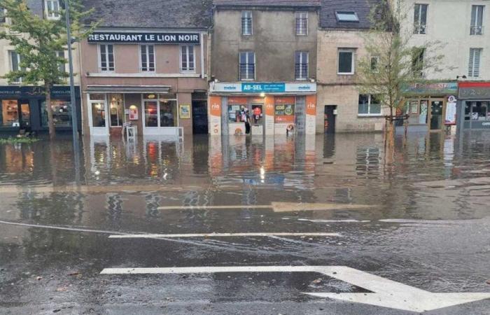 Stürme
      in
      Caen.
      Das
      Bahnhofsgelände
      nach
      heftigen
      Regenfällen
      überflutet,
      ein
      Rückblick
      in
      Bildern