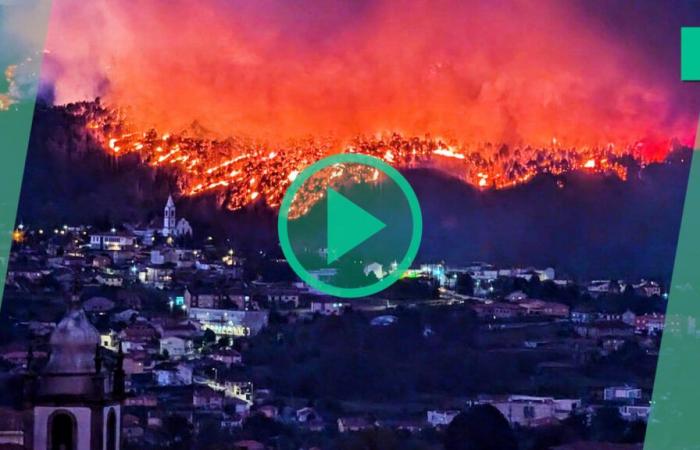 In Portugal das schreckliche Bild dieser Stadt, die kurz vor dem Abbrennen steht