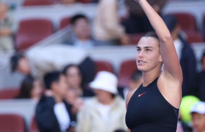 Aryna Sabalenka im Viertelfinale nach ihrem Sieg gegen Madison Keys, ihrem 15. Erfolg in Folge