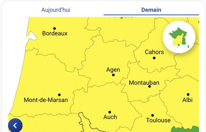 Wetteralarm – Hautes-Pyrénées, Gers, Haute-Garonne, Tarn-et-Garonne und Pyrénées-Atlantiques in Alarmstufe Gelb, Montag, 7. Oktober