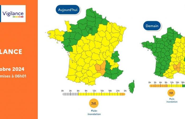 Wetterwarnung: Météo-France hält heute Morgen für drei Departements die orangefarbene Regen- und Überschwemmungswarnung aufrecht: Gard, Lozère und Ardèche – Entdecken Sie die Karte