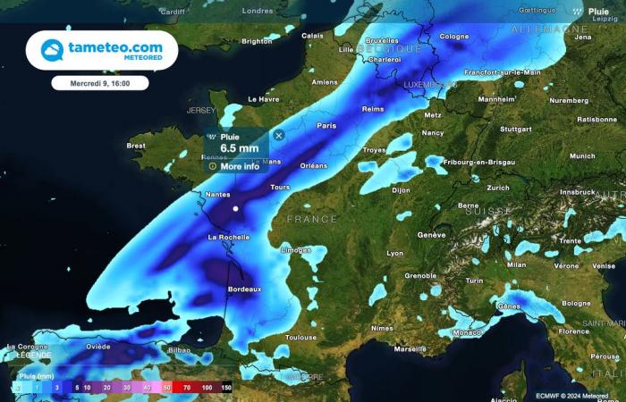 Ab nächster Nacht werden in Frankreich außergewöhnliche Regenfälle erwartet! Bis zu 100 Liter/m² in 24 Stunden!