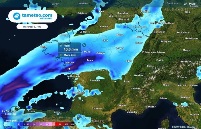 Ab nächster Nacht werden in Frankreich außergewöhnliche Regenfälle erwartet! Bis zu 100 Liter/m² in 24 Stunden!