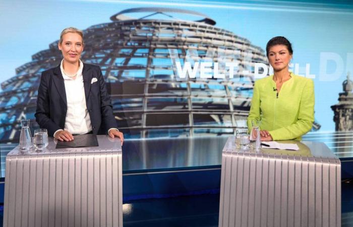 In Deutschland stehen sich der Co-Vorsitzende der extremen Rechten und der Chef des BSW in einem im Fernsehen übertragenen Duell gegenüber