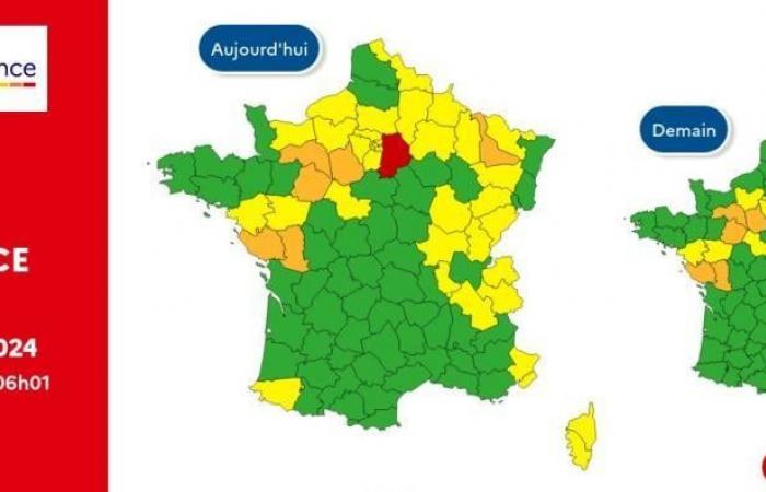 DRINGEND – Sturm Kirk – Seine-et-Marne wird auf der gerade von Météo France veröffentlichten Karte in Alarmstufe Rot gehalten – Überschwemmungen in vielen Regionen und Zehntausende Haushalte ohne Strom