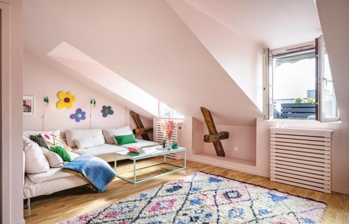 Eine pastellfarbene 55 m² große Dachwohnung mit einzigartigem Charme