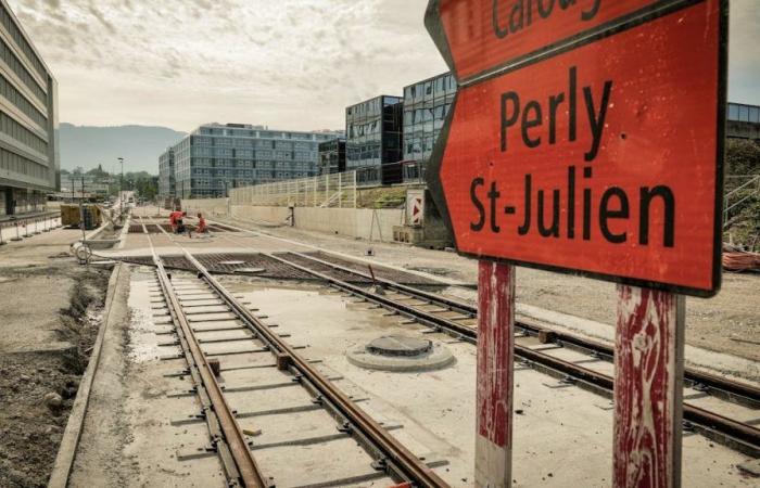 In Perly tragen Gegner der Straßenbahnlinie ihre Beschwerden vor