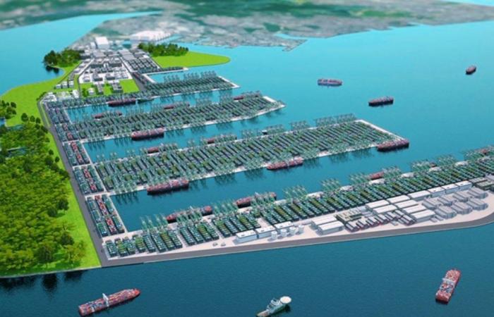 Es wird der größte Hafen der Welt sein und diese kleine Insel im Pazifischen Ozean 36,5 Milliarden Dollar gekostet haben.