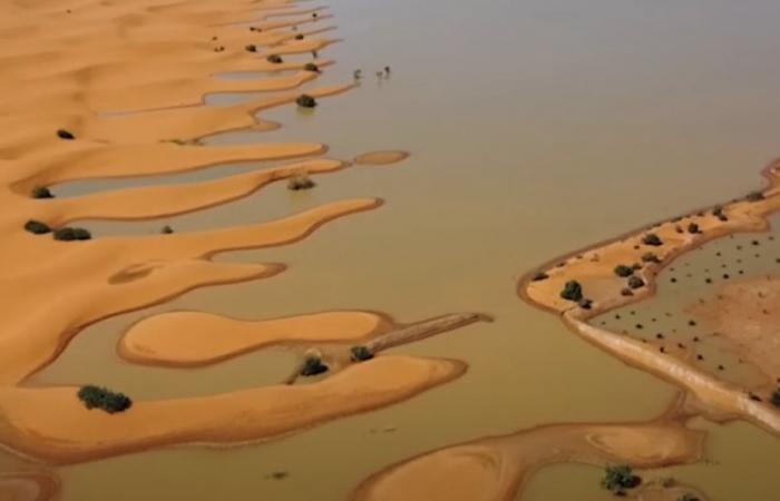 Luftbilder der Sahara unter Wasser nach großen Überschwemmungen