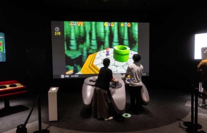 Im Nintendo Museum unterhalten Mario und Luigi die Galerie