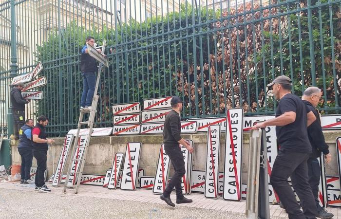 200 Tafeln wurden gestohlen und an den Toren der Präfektur aufgehängt, die Wut der Bauern in Gard hält an