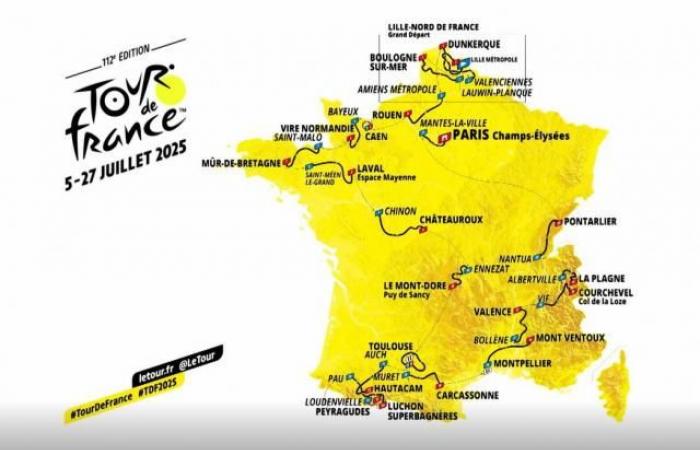 Route, Programm und detaillierte Karte der Tour de France 2025 Schritt für Schritt