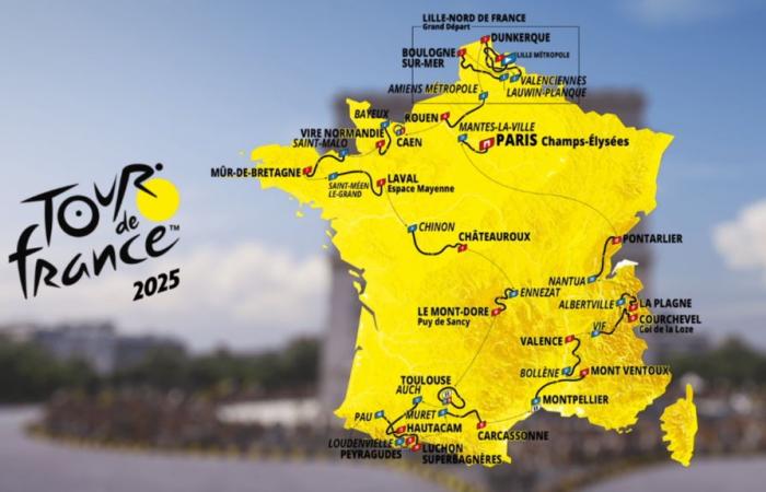 Die Rückkehr des Mont Ventoux, der Normandie und der Bretagne steht auf dem Programm, ein Zeitfahren in den Pyrenäen… Entdecken Sie die Route der Ausgabe 2025