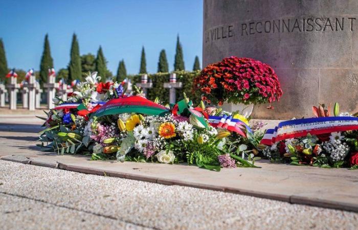 Eine Hommage an die für Frankreich gefallenen Soldaten von Nîmes auf dem Militärplatz des Friedhofs Pont de Justice