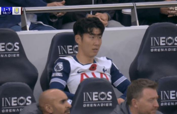 Son Heung-min bricht auf der Tottenham-Bank zusammen, nachdem er sichtlich schockiert war, weil Postecoglou ihn ausgewechselt hatte