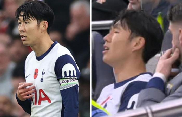 Son Heung-min bricht auf der Tottenham-Bank zusammen, nachdem er sichtlich schockiert war, weil Postecoglou ihn ausgewechselt hatte