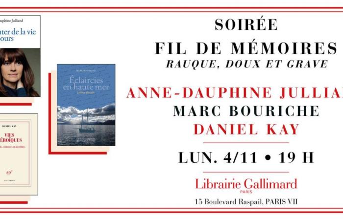 Fil de MémoireS-Abend mit Anne Dauphine Julliand, Marc Bouriche und Daniel Kay in der Librairie Gallimard Librairie Gallimard Paris Montag, 4. November 2024