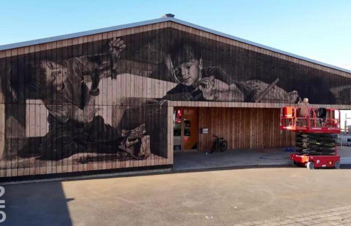 Der Künstler LPVDA signiert die Fassade der Holzschule Delémont mit einem einzigartigen Werk – rts.ch