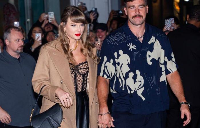 Travis Kelce sieht zu, wie Taylor Swifts Bruder den in Kelce gekleideten Swiftie davor bewahrt, aus dem Konzert geworfen zu werden