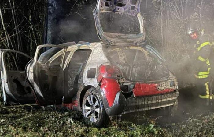 Ein junger Fahrer verliert die Kontrolle und prallt gegen einen Baum, das Auto fängt Feuer