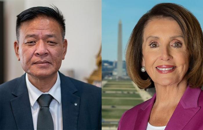 Sikyong Penpa Tsering gratuliert der emeritierten Sprecherin Nancy Pelosi zu ihrer Wiederwahl in das US-Repräsentantenhaus