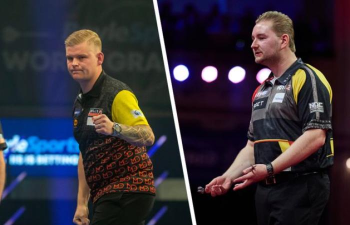 Mike De Decker und Dimitri Van den Bergh vertauschen am zweiten Tag des Grand Slam of Darts die Rollen: Die Belgier sind immer noch im Rennen um die letzten 16