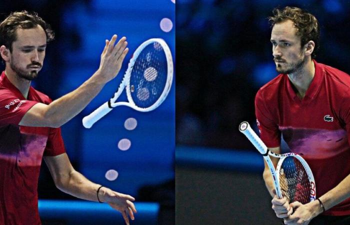 Medvedevs Possen inmitten der Buhrufe in Turin: Schock-Debüt bei den ATP Finals. Er wirft den Schläger und tut so, als würde er mit dem Griff antworten