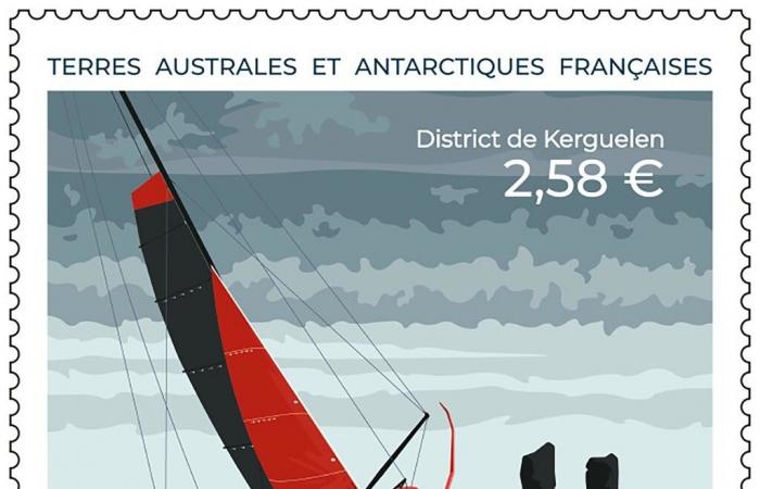 Eine einzigartige Briefmarke auf dem Vendée Globe, herausgegeben von den französischen Süd- und Antarktisgebieten