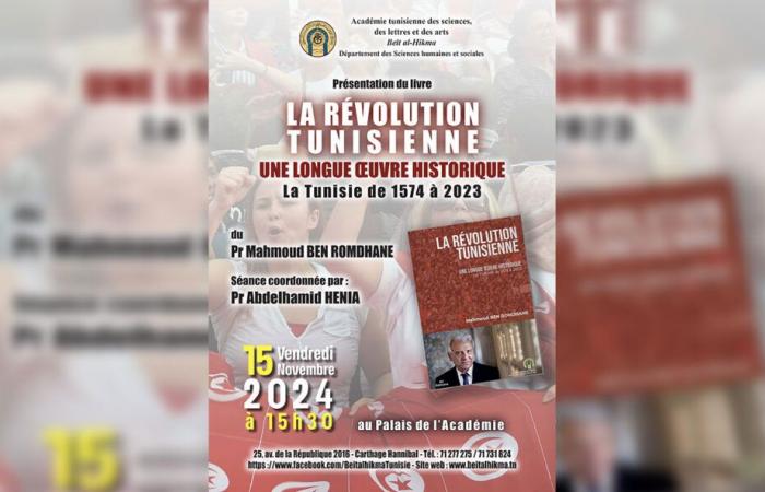 Präsentation des Buches von Professor Mahmoud Ben Romdhane „Die tunesische Revolution. Ein langes historisches Werk. Tunesien von 1574 bis 2023“, 15. November, in Beiit al-Hikma: Die Revolution und ihr historischer Kontext