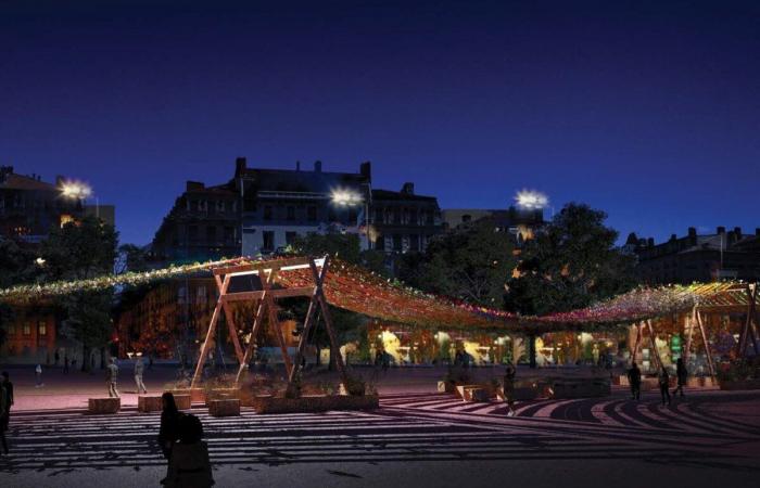 Bilder der künstlerischen Arbeit, die den Place Bellecour verwandeln wird