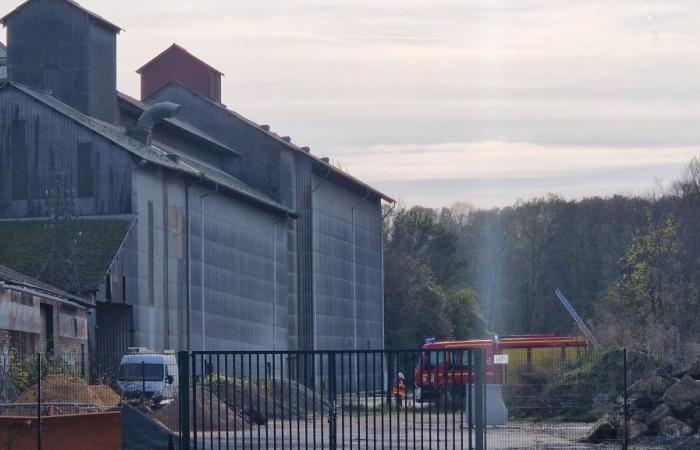 Cires-lès-Mello. Feuerwehrleute setzen nach einem Silobrand ein Großgerät ein