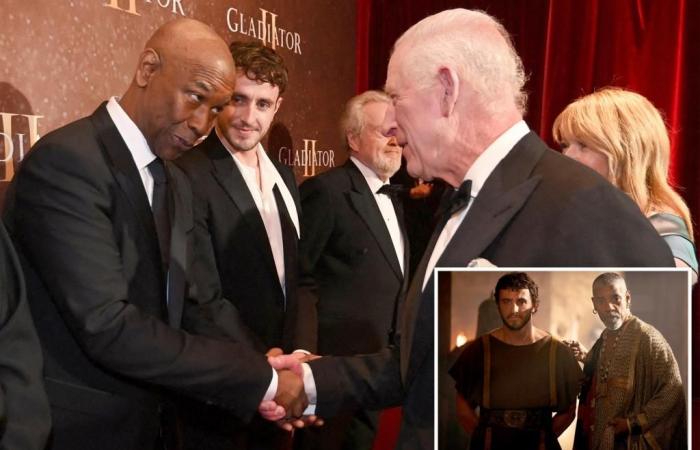 Denzel Washington scheitert an der Begegnung mit König Karl III. bei der Premiere von „Gladiator II“.