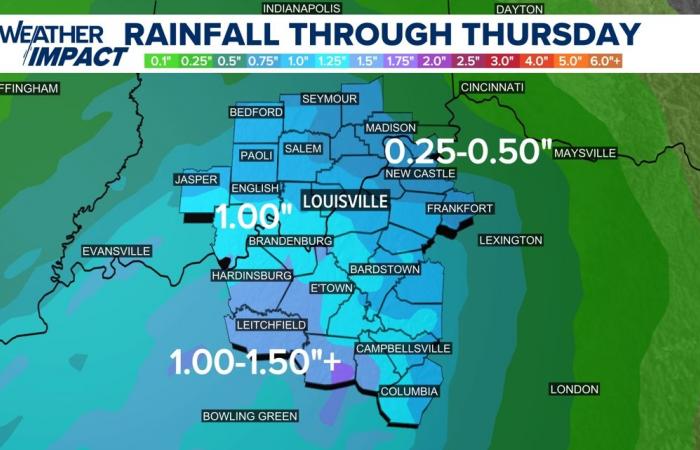 Einige Landkreise in Kentucky rechneten mit über einem Zoll Regen