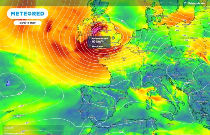 Unsere Karten zeigen eine deutliche Verstärkung der Winde in Frankreich! Müssen wir mit einem Sturm oder einem Sturm rechnen?