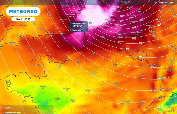 Unsere Karten zeigen eine deutliche Verstärkung der Winde in Frankreich! Müssen wir mit einem Sturm oder einem Sturm rechnen?