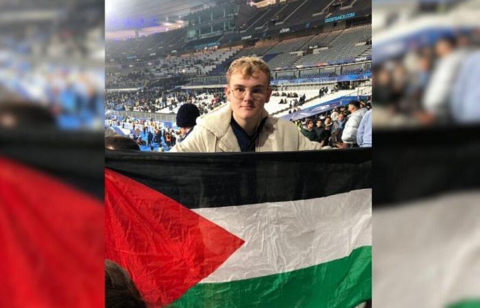 Ein Student aus Bordeaux schwenkt eine palästinensische Flagge und wird aus dem Stadion verbannt