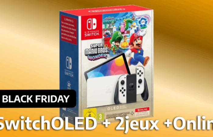 Die Nintendo Switch OLED gibt es zum Black Friday-Preis mit 2 Spielen und einem 12-monatigen Abonnement für Nintendo Switch Online!