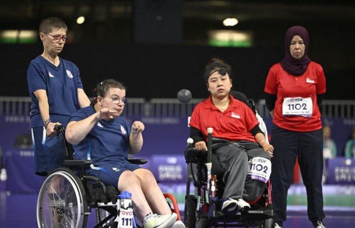 Paralympische Spiele 2024 in Paris. Aurélie Aubert, Boccia-Goldmedaillengewinnerin, in Foix im Jahr 2025