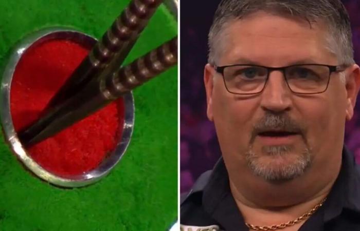 Erstaunlicher Moment: Darts-Star Gary Anderson trifft Luke Littler mit einem dreifachen Bullseye … beim Versuch, ihn zu verfehlen