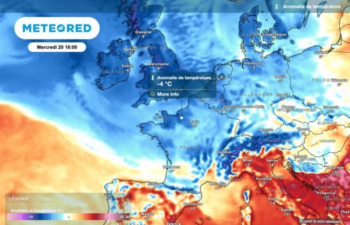 bevorstehende Ankunft des Abstiegs maritimer Polarluft über Frankreich. Morgen sinken die Temperaturen!