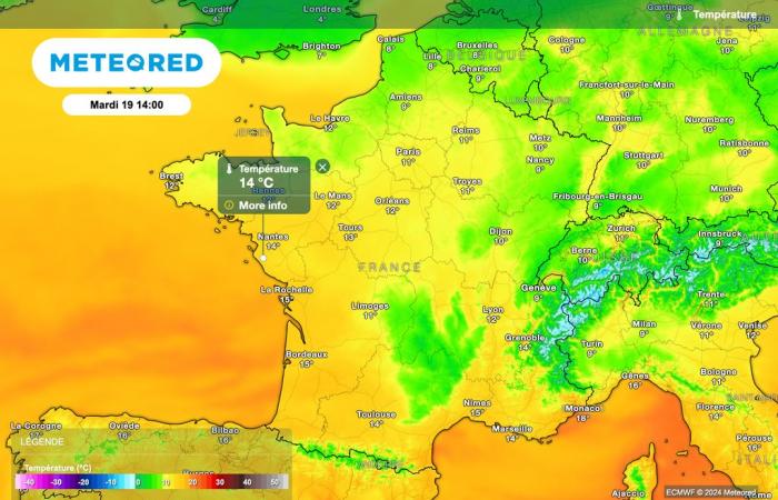 bevorstehende Ankunft des Abstiegs maritimer Polarluft über Frankreich. Morgen sinken die Temperaturen!