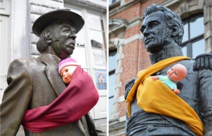 So feiern sie den Internationalen Männertag in Gent: Statuen erhalten eine Babytrage (Gent)