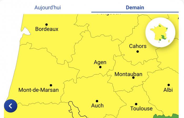 Hautes-Pyrénées, Pyrénées-Atlantiques, Gers, Haute-Garonne, Landes, Ariège und Tarn-et-Garonne in Alarmstufe Gelb, Donnerstag, 21. November