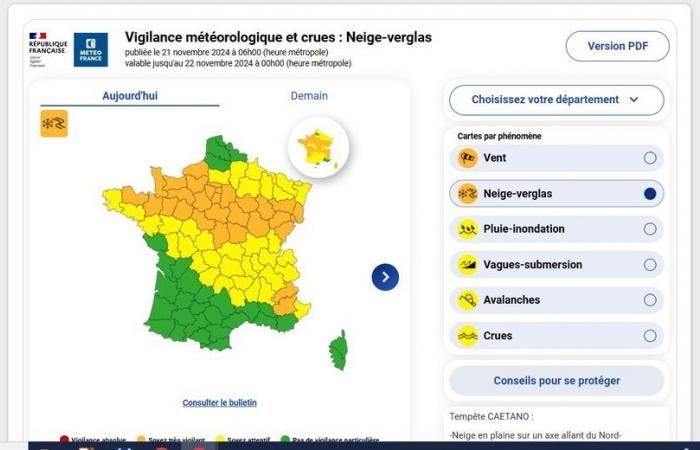 KARTE. Wintersturm Caetano: heftige Winde, Regen und erster Schneefall, Météo France stellt 54 Departements auf orange Wachsamkeit und 37 auf gelb