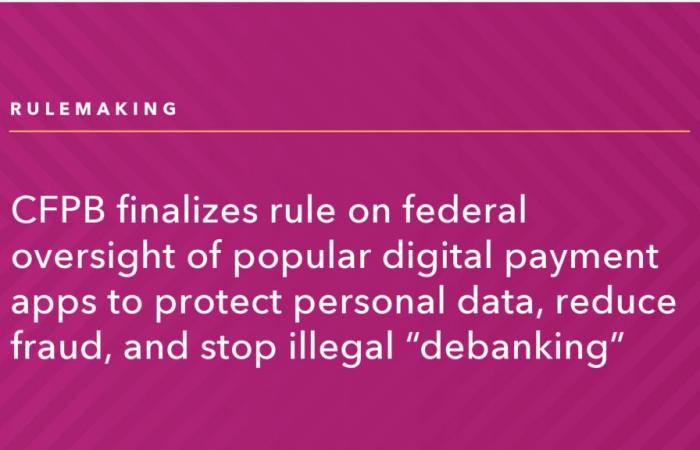 CFPB stellt Regel zur Bundesaufsicht über beliebte digitale Zahlungs-Apps fertig, um personenbezogene Daten zu schützen, Betrug zu reduzieren und illegales „Debanking“ zu stoppen